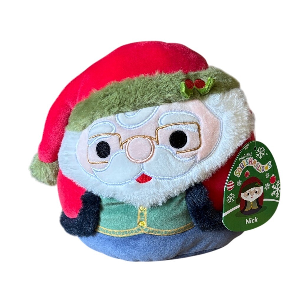 Squishmallows Christmas "Nick" Santa Plush Toy w/ Festive Red Holiday Hat, 8"NWT
